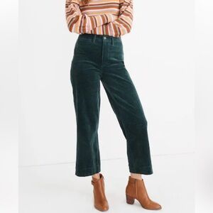 Madewell High-Waisted Green Corduroy Pants (Slim Emmett Wide-Leg Crop) Size 24